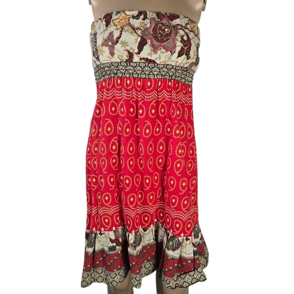 Forever 21 Red and Black Boho Strapless Mini Dress Size Small